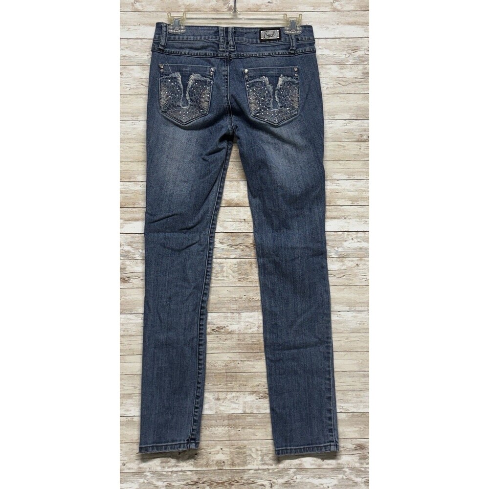Earl Jeans Denim Blue Womens sz 3 Sequins Studded Rhinestone Embellished Bling
